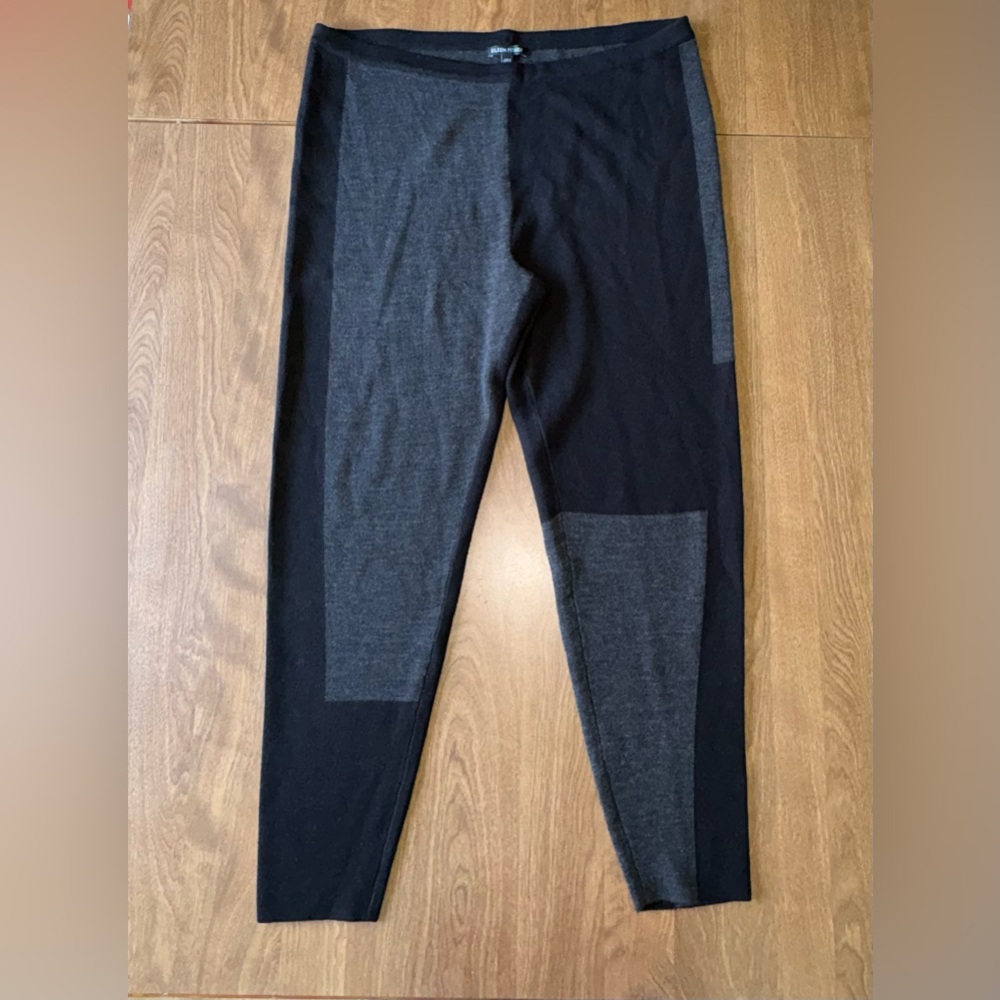 Eileen Fisher Black and Charcoal Panel merino wool leggings
